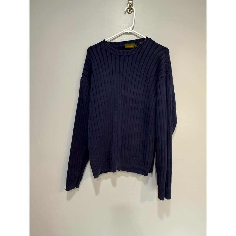 VTG Y2K Timberland Mens Pullover Ribbed Crew Neck‎ Sweater Navy Blue Size Medium